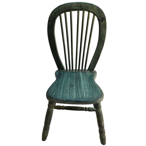 Wooden Miniature Spindle-Back Chair Decorative Collectible 15" Tall Green Distre - Picture 1 of 16